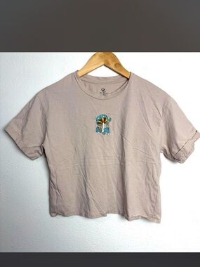 Women's Crop Tee Mushroom Graphic embroidered sz M organic cotton tshirt top